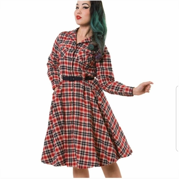 Tatyana Dresses & Skirts - Tatyana Red and Black Plaid Long Sleeve Dress